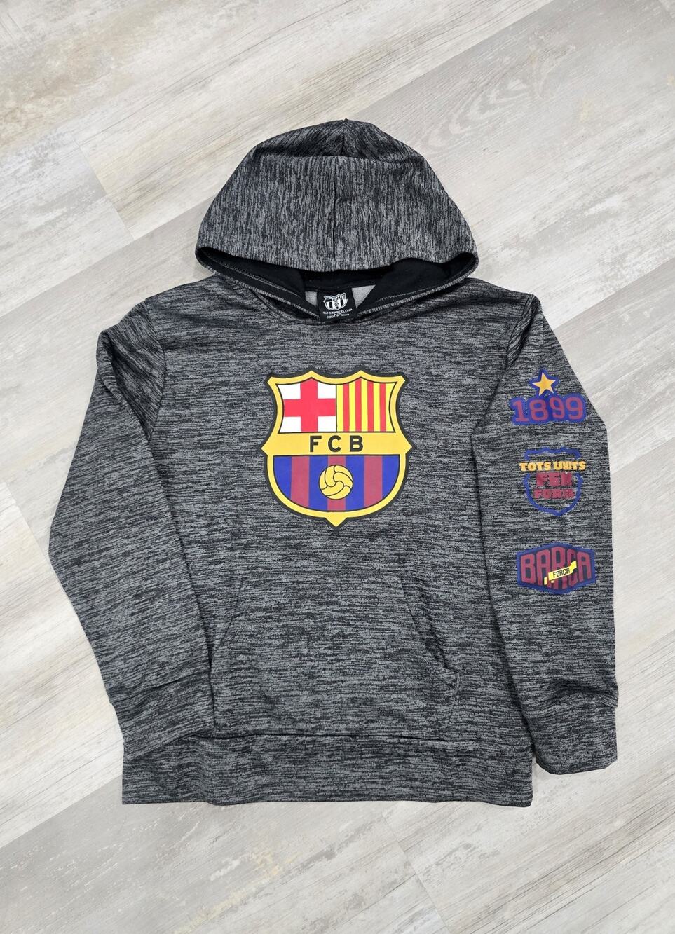 FC Barcelona Youth Large Hoodie HKY Sportswear Gray Space Dye Soccer Pullover